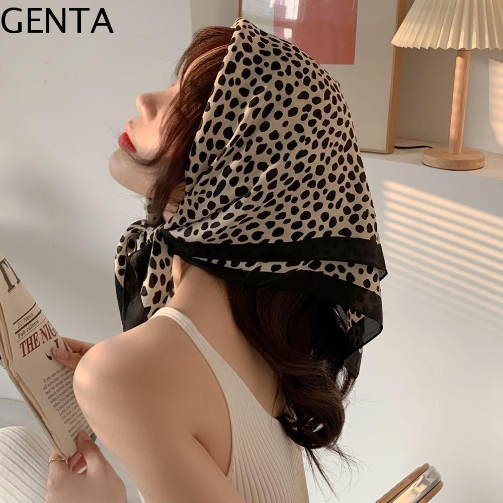 Genta Square Scarf Elegant Retro Print Flower Wave Point Female Head Scarf