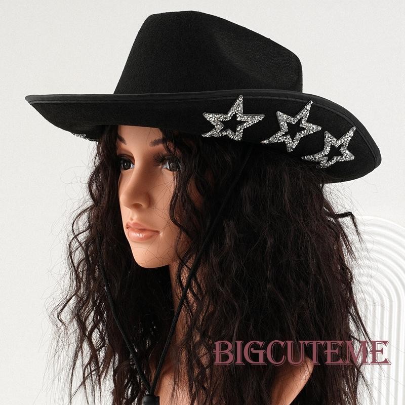 []-แฟชั่น หมวก Cowgirl หมวกปีกกว้างดาว Cowgirl หมวกสําหรับผู้หญิงสาวหมวกฮาโลวีนปาร์ตี้ธีม