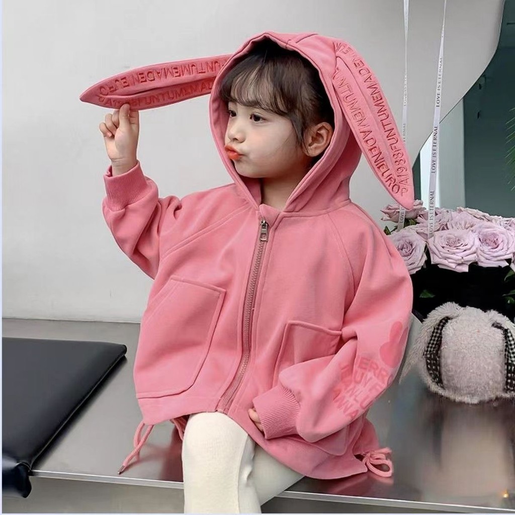 เสื้อแจ็คเก็ตเด็กผู้หญิง 2024 เวอร์ชั่นเกาหลีใหม่สไตล์ต่างประเทศสีทึบกระเป๋าใหญ่ซิปสาวน้อยคลุมด้วยผ้าชุดเบสบอล