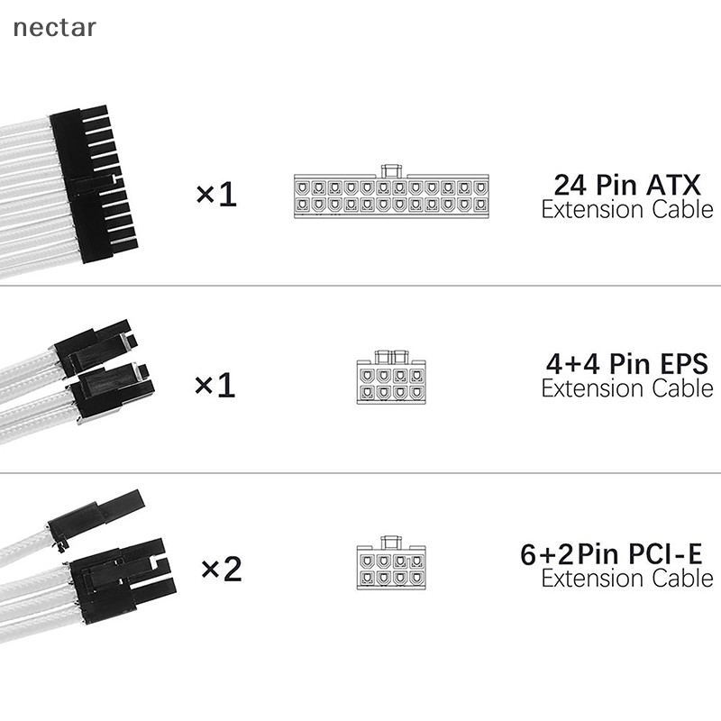 Tar PSU ATX 24Pin สายไนลอนถัก 8-pin 6 + 2pin สายไฟ 24 พินเมนบอร์ดสําหรับคอมพิวเตอร์พีซีกรณีสายไฟชุด N