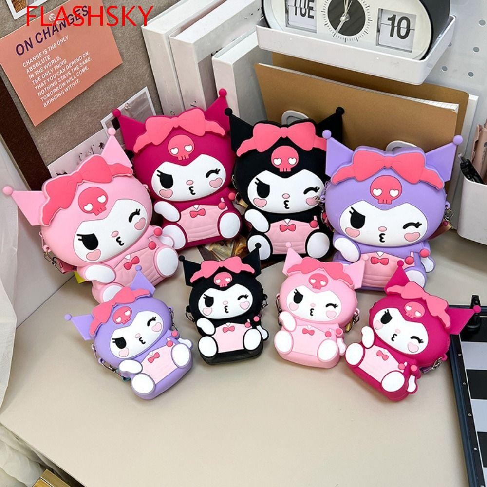 Flashsky Kuromi Silicon Bag,มัลติฟังก์ชั่นY2Kการ์ตูนกระเป๋าใส่เหรียญ,น่ารักซิปกระเป๋าสตางค์ผู้ถือบัตรKuromi Crossbody Bagสุภาพสตรี