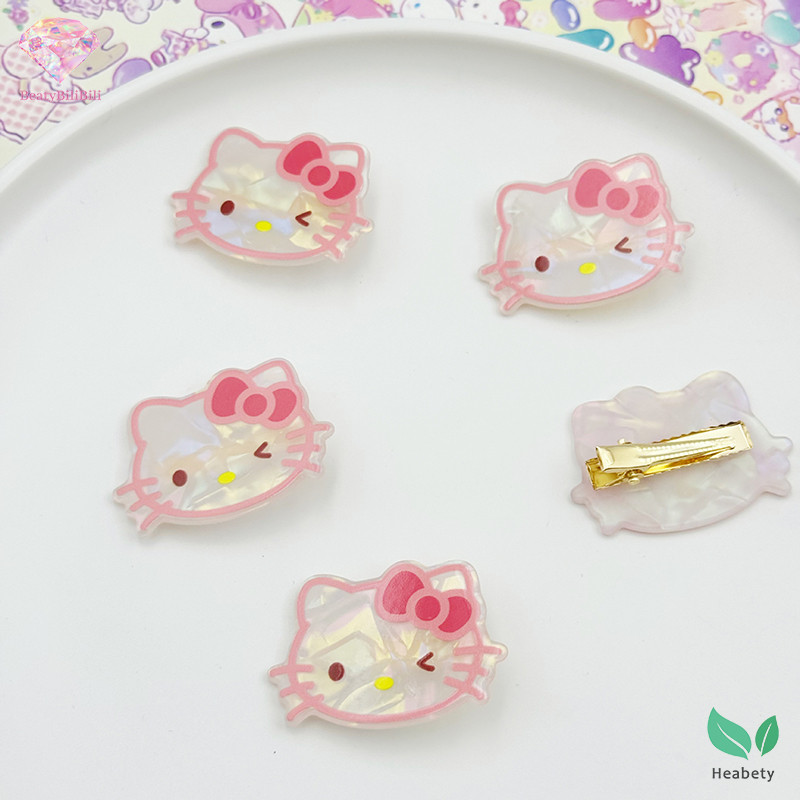 Heabety Sanrios KT กิ๊บติดผม Kawaii อะนิเมะฮาวายสีดํา HelloKitty อะคริลิค Hairpin น่ารักหวาน Headwear อุปกรณ์เสริมผมสําหรับสาว Y2k ใหม่