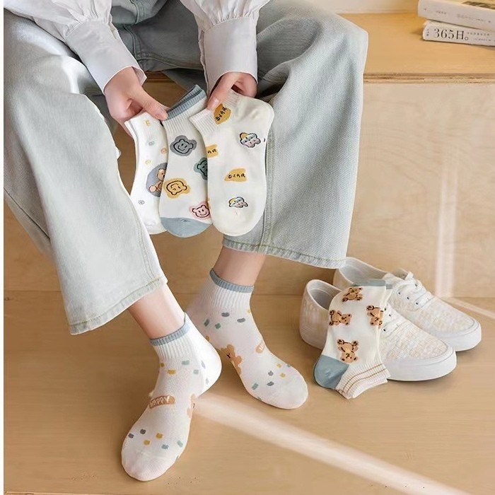 HOME818 ถุงเท้าข้อสั้น (5ลาย/10คู่) ถุงเท้าแฟชั่นเกาหลี เนื้อผ้านุ่มงานถักอย่างดี NO.B52