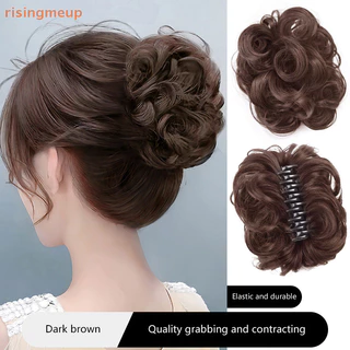 [risingmeup] สังเคราะห์ผม Bun เหมือนจริงยุ่งวิกผมหยิกดอกไม้ Bud Gripping คลิปยืดหยุ่นผู้หญิงผมปลอมชิ้นผ้าไหมอุณหภูมิสูง