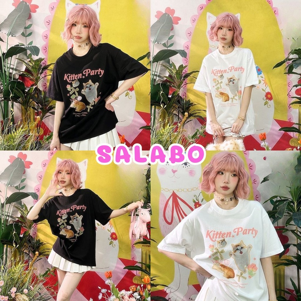 Salabo เสื้อยืดแขนสั้นพิมพ์ลายแมวน้อย ฟรีไซส์ น่ารัก ใส่สบาย #C021