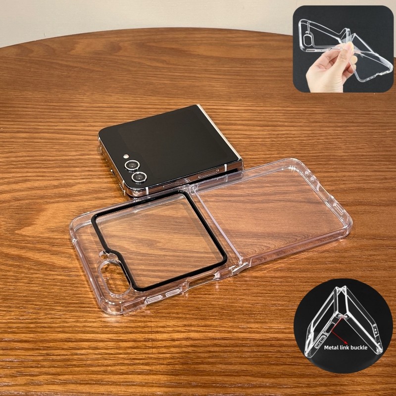 Slim Clear Screen Protection Film Case Samsung Galaxy Z Flip 6 Z Flip 5 Soft TPU Casing Metal Link B