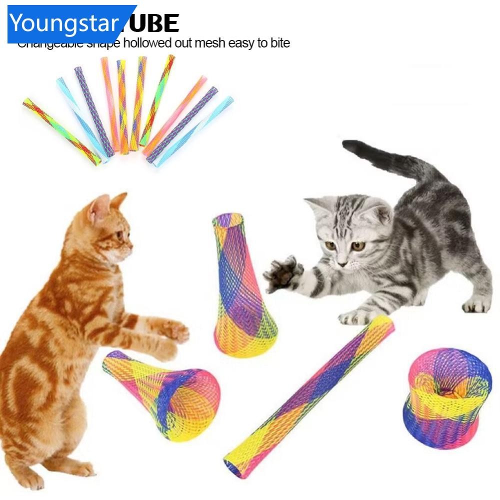 Ys 10pcs แมวฤดูใบไม้ผลิของเล่นตลกกระโดด Catcting ของเล่นสัตว์เลี้ยงที่มีสีสัน Interactive Telescopic