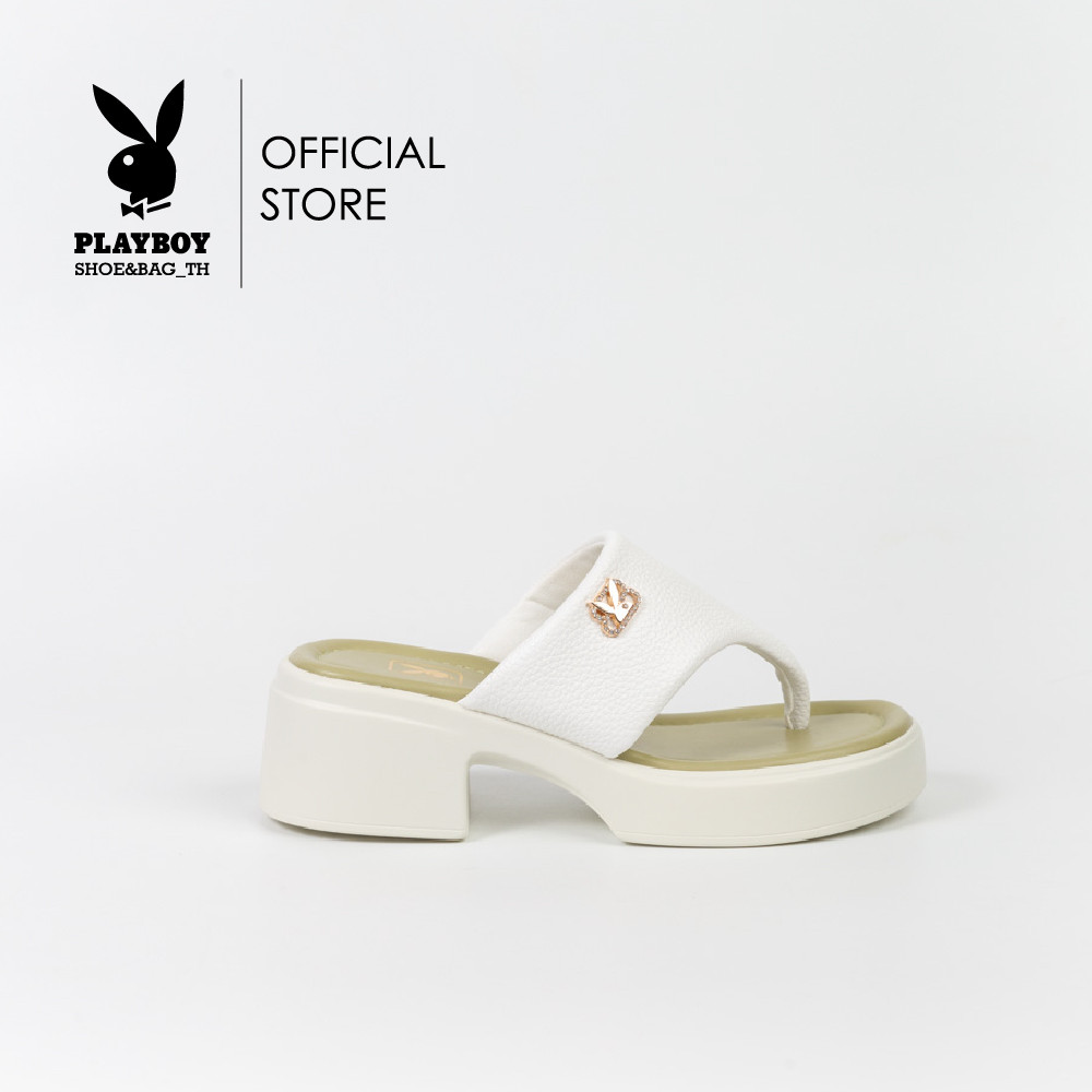 Playboy รองเท้าแตะส้นหนา ลิขสิทธิ์แท้ รุ่น ST-H243C1182 ดีไซน์รองเท้าส้นหนาแบบหนีบ มี 2 สี สีขาวและสีดำ