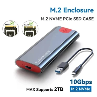 กล่องหุ้ม SSD M.2 10Gbps NVMe SATA ใช้ได้กับอะแดปเตอร์ NGFF NVMe PCIe SATA กล่องหุ้ม M.2 พร้อมเครื่องอ่านอะแดปเตอร์ USB C 3.1 Gen 2 ฟรี พร้อมสาย A-C