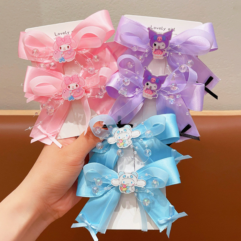 กิ๊บติดผมลายการ์ตูนเด็กผู้หญิง Sanrio Children Sweet Cute Bow Hairpins เครื่องประดับผมเด็ก One-pair