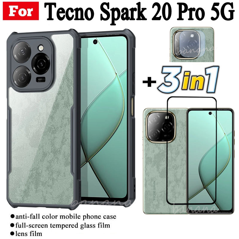 3 IN 1 Tecno Spark 20 Pro 5G Anti-fall โทรศัพท์มือถือสําหรับ Spark 20 Pro 20C GO 2024 ฟิล์มกระจกนิรภัย + ฟิล์มเลนส์