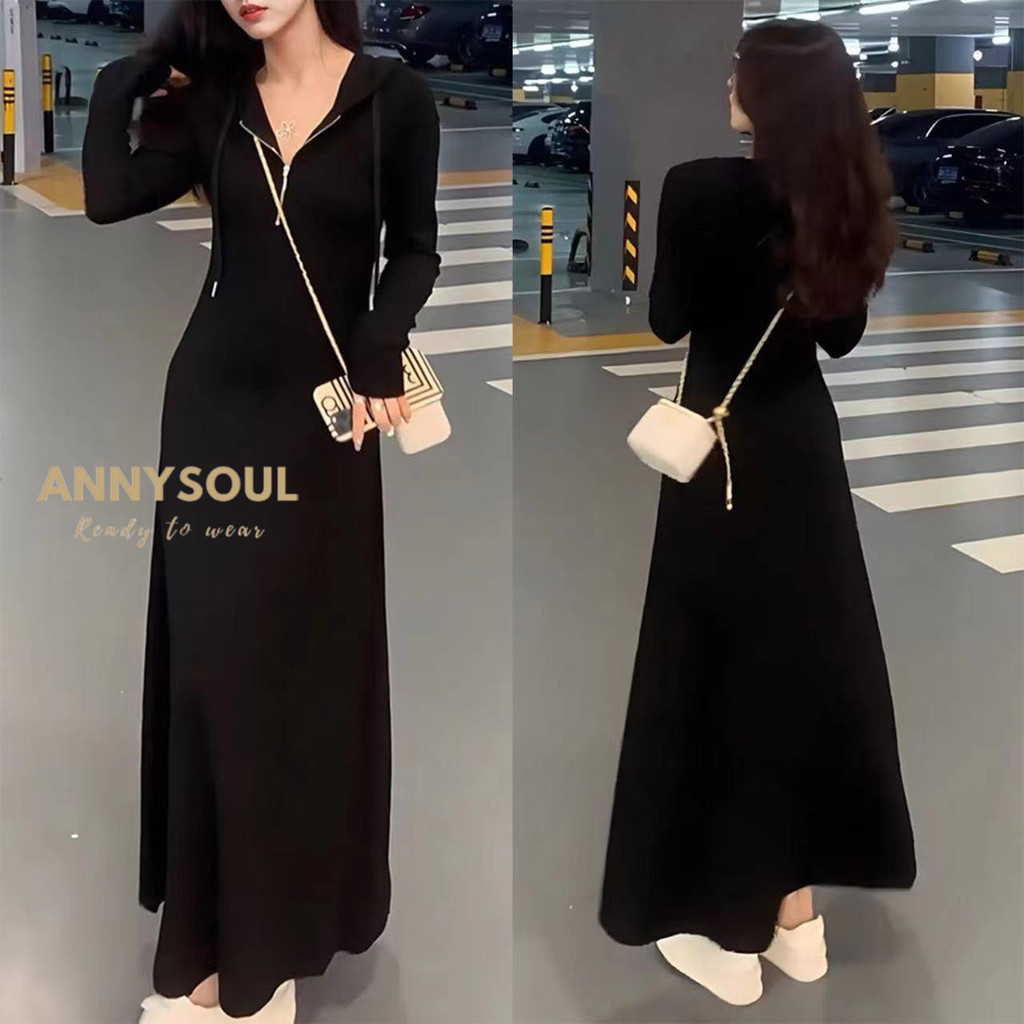 เดรสสีดำ สไตล์หรูหรา แขนยาว ดีไซน์ใหม่