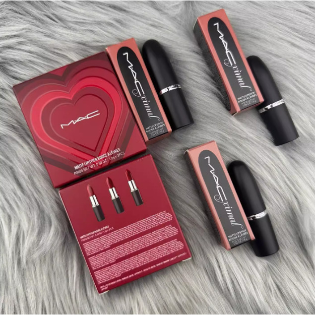 Mac Lipstick Limited Edition Gift Box กล่องของขวัญตัวอย่าง 1.8g 3 แท่ง #626 #666 #683