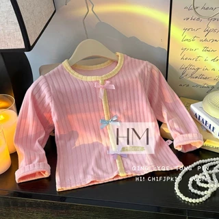 เสื้อยืดแขนยาว เสื้อแขนยาวเด็กผู้หญิง แต่งโบว์น่ารักๆ สำหรับเด็ก6เดือน-4ปี