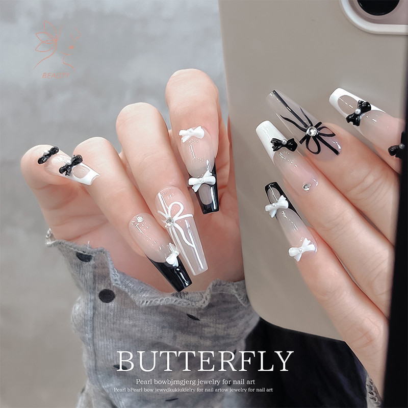[maybeauty] 10 ชิ้นริบบิ้นสีฟ้า Bowknot Bow Pearl Nail Art Diy Nails อุปกรณ์เสริมตกแต่ง Ch {TH}