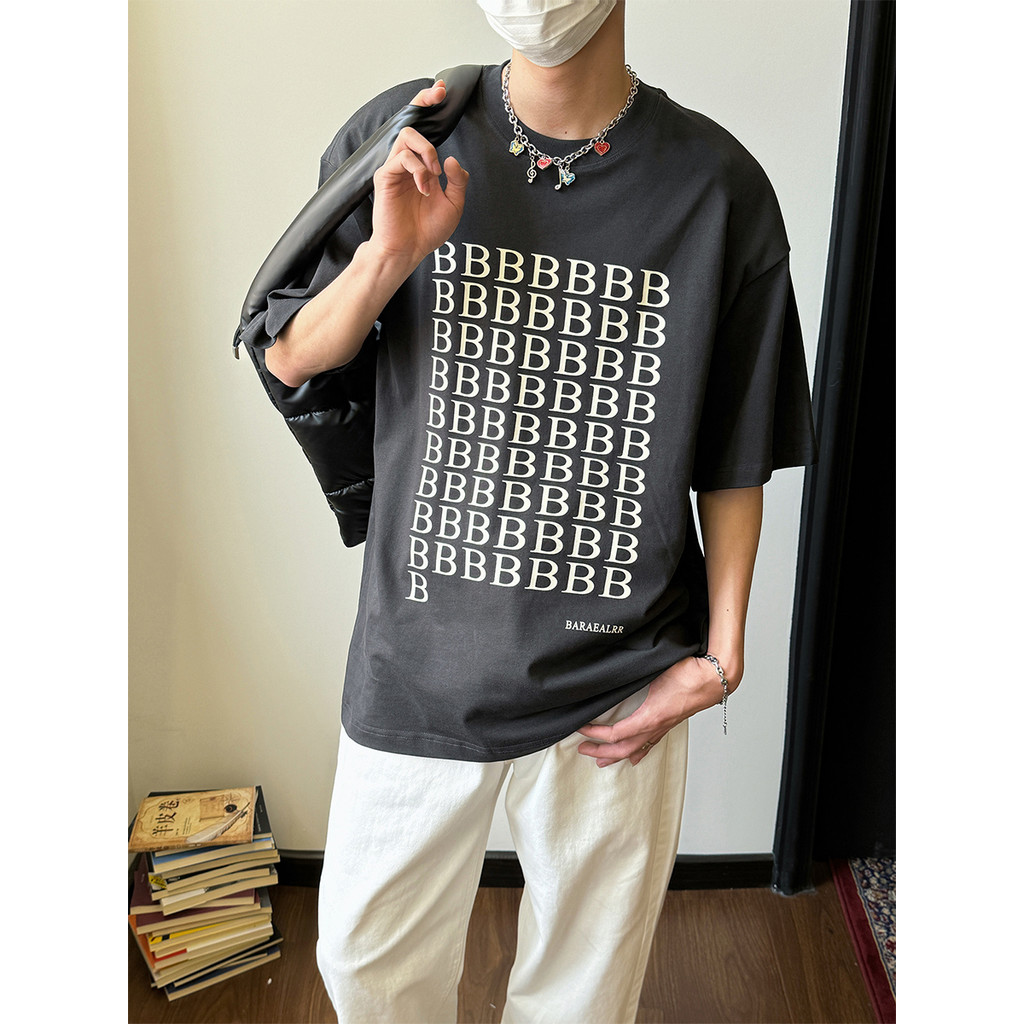 Beeyanbuy เสื้อยืด Unisex, แฟชั่นสไตล์ถนนตัวอักษรพิมพ์เสื้อยืดแขนสั้นหลวม #I515