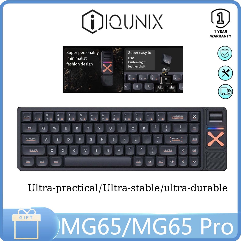 Iqunix MG65/MG65 Pro คีย์บอร์ดเชิงกลแกนต่ําไร้สายการปรับสามโหมด Mac แท็บเล็ตสํานักงานเกมบางเฉียบ