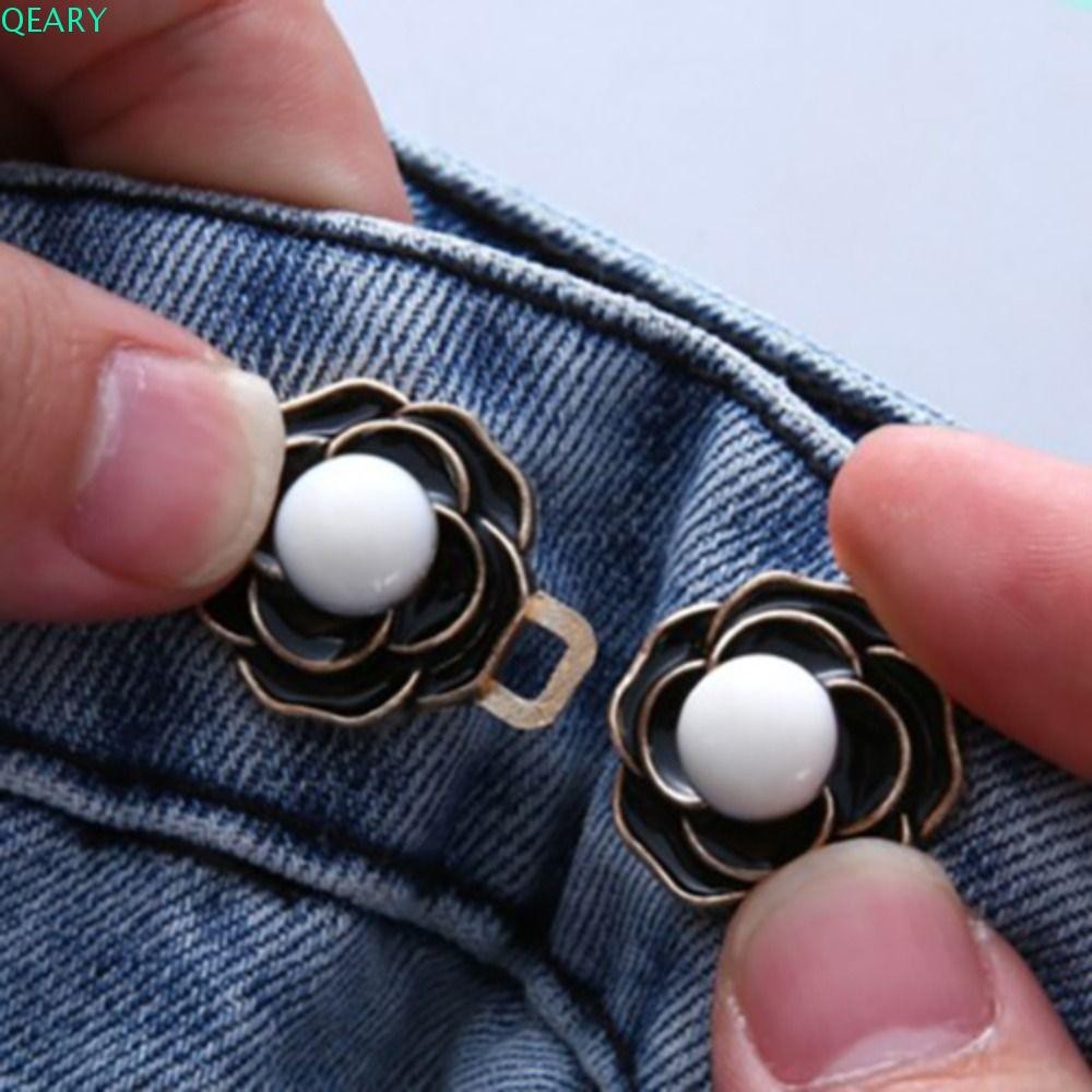 Qeary Camellia กางเกงปุ่มกระชับ, ปุ่มจับมือปรับดอกไม้ Jean Fit กระชับหัวเข็มขัด, คลิปเอววินเทจโลหะผสมเอวหัวเข็มขัด Jean ปุ่มสําหรับกางเกงยีนส์หลวม