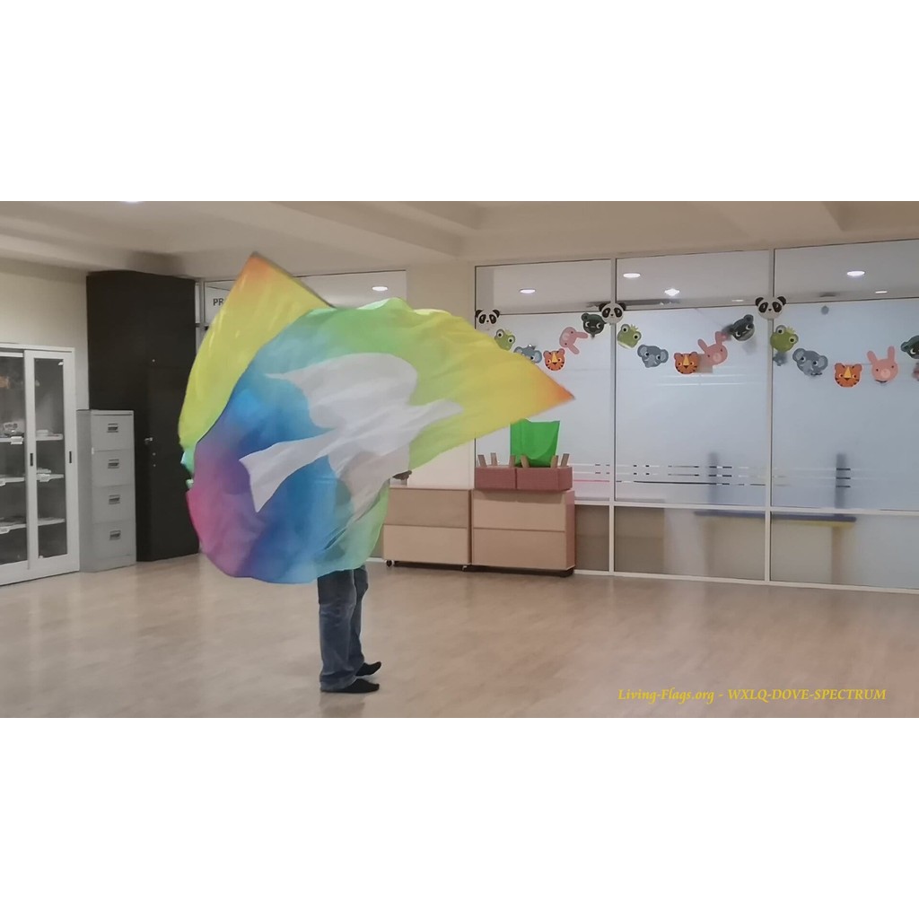 Dove (วิญญาณศักดิ์สิทธิ์) พื้นหลังสเปกตรัม - ธงปีก Habotai Silk Quill พิมพ์ลาย Wxl-quill