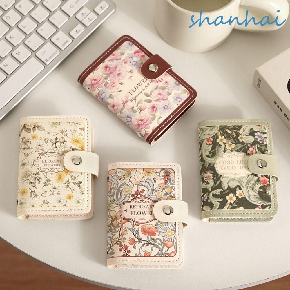 Shanhai ที่ใส่บัตรภาพวาดสีน้ํามัน, ID Bank บัตรเครดิต PU หนัง Vintage Floral Card Bag, Fashion Card Cover Gentle Large Capacity Multi Card Slots Girls