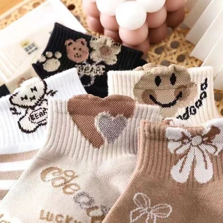 HOME818 ถุงเท้าข้อสั้น (5ลาย/10คู่) ถุงเท้าแฟชั่นเกาหลี เนื้อผ้านุ่มงานถักอย่างดี ลายยิ้ม NO.B73