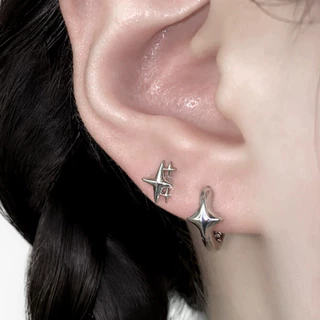 Roselife Unisex Cool Silver Cross Star Circle Hoop ต่างหูสําหรับผู้ชายผู้หญิง Street แฟชั่นรอบต่างหูเครื่องประดับอุปกรณ์เสริม