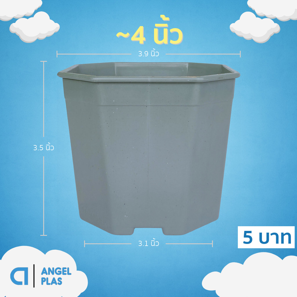 กระถาง กระถางแคคตัส กระถางแปดเหลี่ยม 4 นิ้ว สีเทา Bundle 100 ใบ
