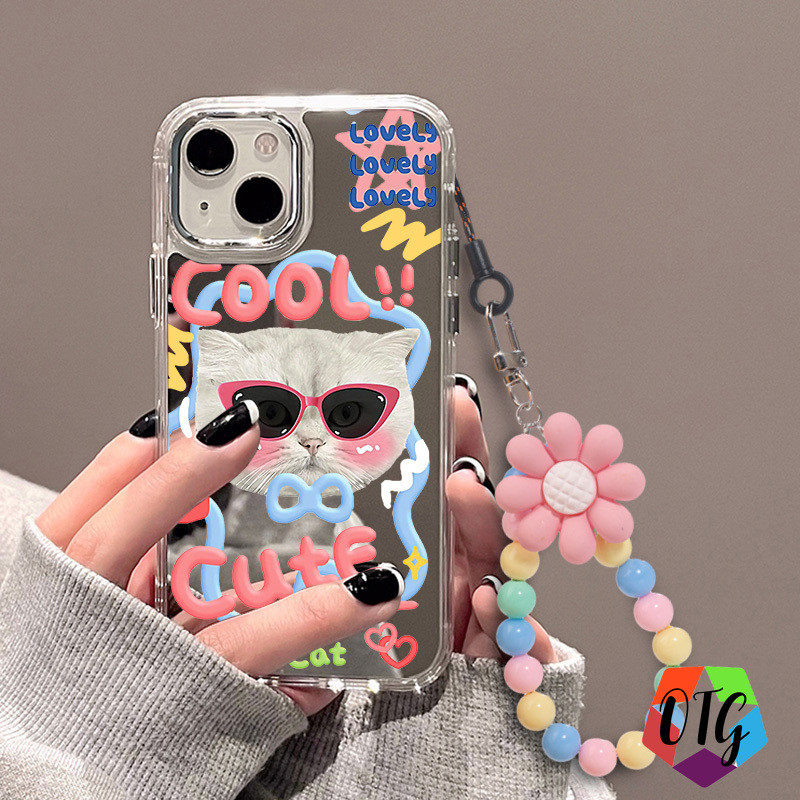 1 บาท ชุบกระจก เคสสวยๆ for iphone 11 15 16 12 13 14 pro max การ์ตูนกราฟฟิตี้ เคสกันกระแทก สีเงิน สายคล้องสำหรับเคสมือถือ
