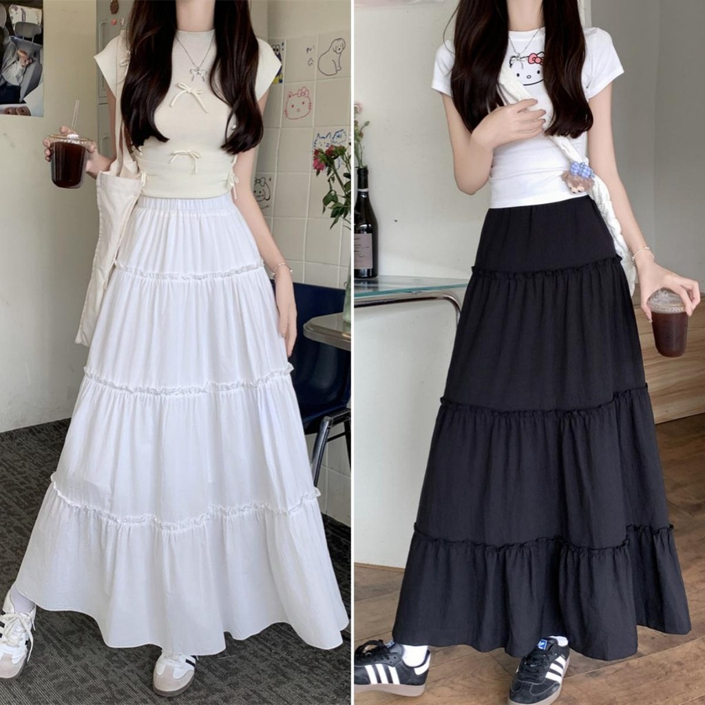 Hotgirl พร้อมส่ง✨กระโปรงยาวผู้หญิง กระโปรง y2k สาวอวบใส่ได้ ผ้ายืดทรงสวยๆ ทรงเอเซ็กซี่ ดีไซน์จีบ