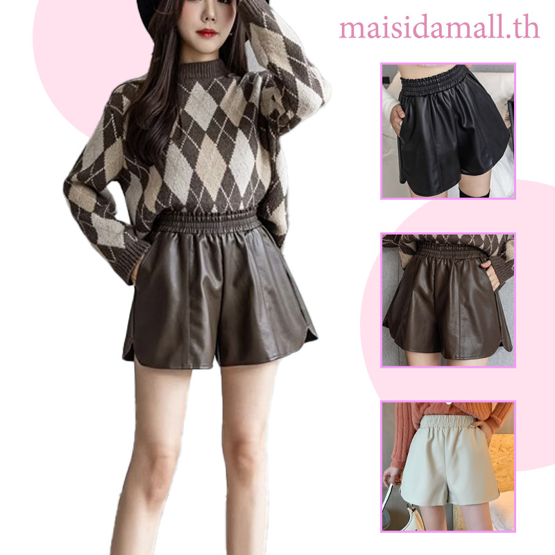 【พร้อมส่ง 】MSD กางเกงขาสั้นเอวสูง กางเกงพียู ขากว้าง เอวยางยืด ขนาดใหญ่ สีดำ กางเกงขาสั้นลำลองของผู้หญิง