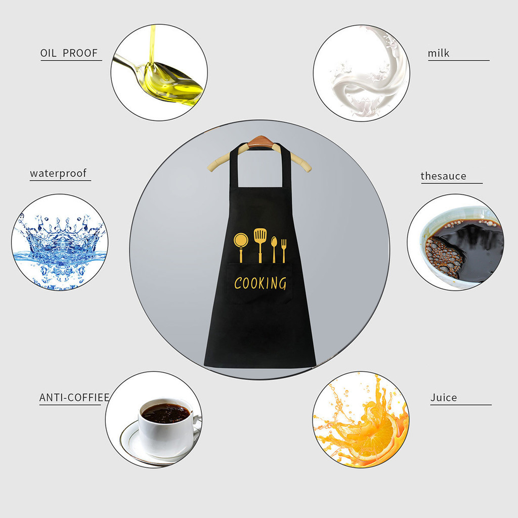 ผ้ากันเปื้อน pvc กันน้ํา กันน้ำมัน ผ้ากันเปื้อนทำอาหาร กาแฟ สไตส์เกาหลีมินิมอล สามสีให้เลือก - รูปที่ 2