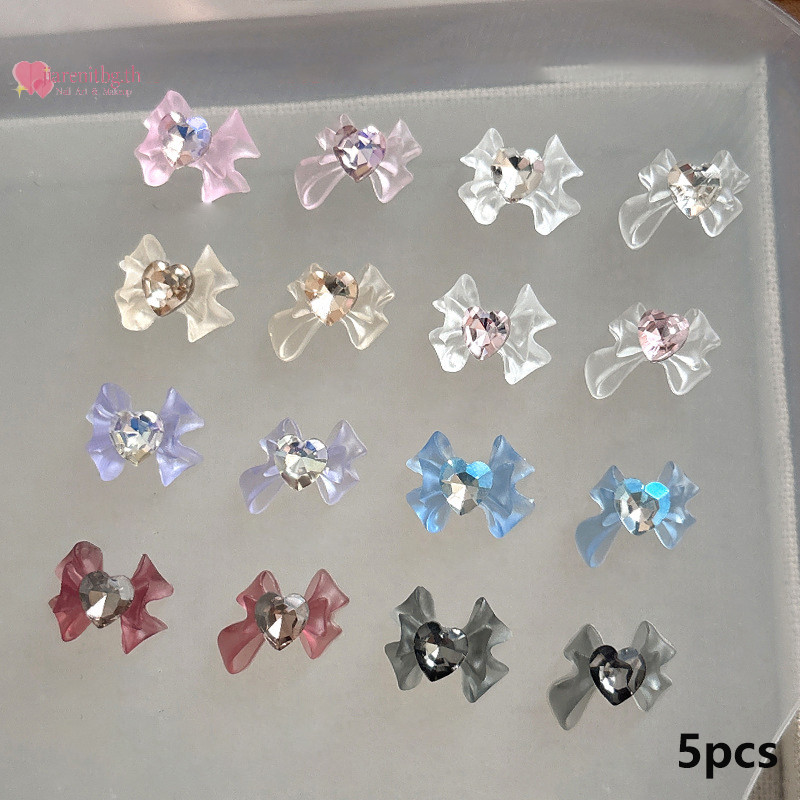 Renbg 5 ชิ้นริบบิ้นเรซิ่นโบว์อะไหล่เล็บ Ch โบว์ Rhinestone เครื่องประดับอุปกรณ์เสริมสําหรับ DIY เล็บ Decora TH