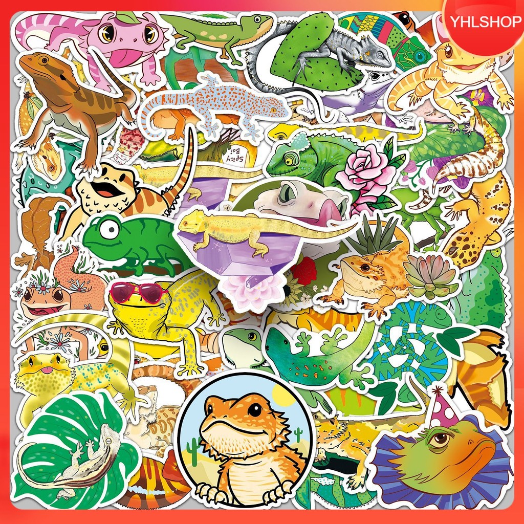 YHL พร้อมส่ง 50ชิ้น สติกเกอร์ กิ้งก่า สัตว์เลื้อยคลาน lizard reptile animal cartoon sticker