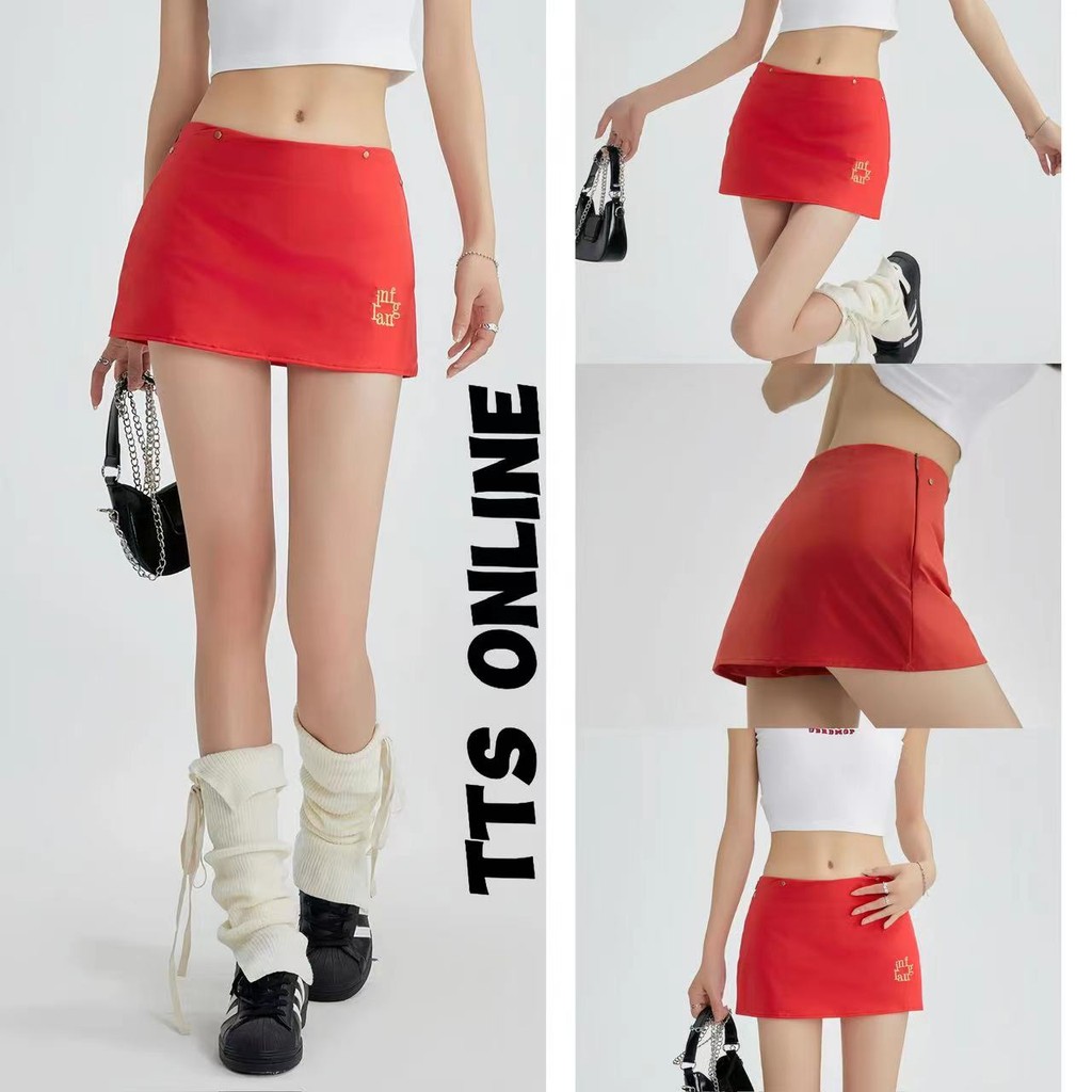 TTS การออกแบบเย็บปักถักร้อยกระโปรงหวานและเผ็ดกระโปรงสั้นกระโปรงทรงเอเอวสูงกระชับสัดส่วนของผู้หญิง