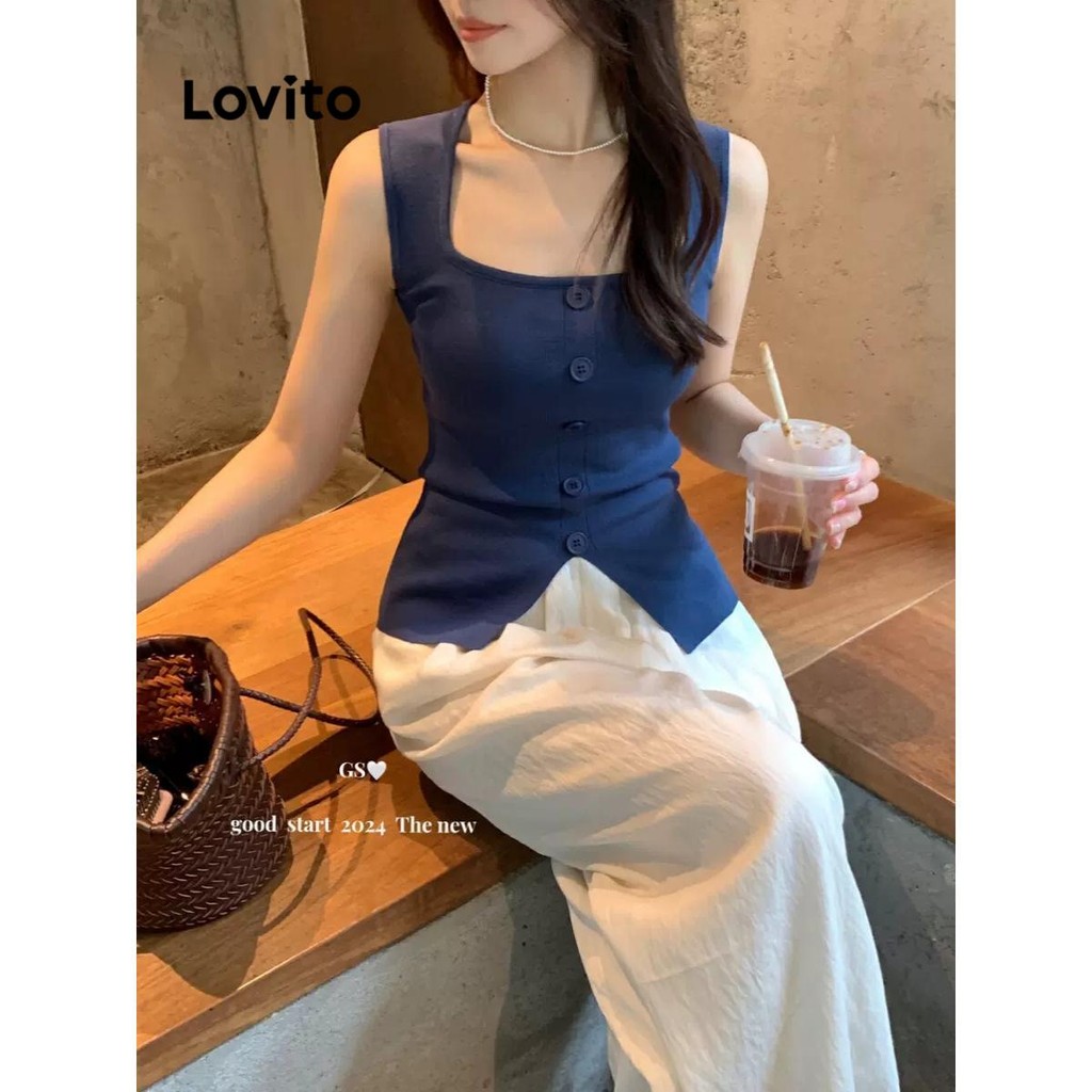 Lovito เสื้อถักแยกปุ่มธรรมดาแบบสบาย ๆ สำหรับผู้หญิง LNE75782