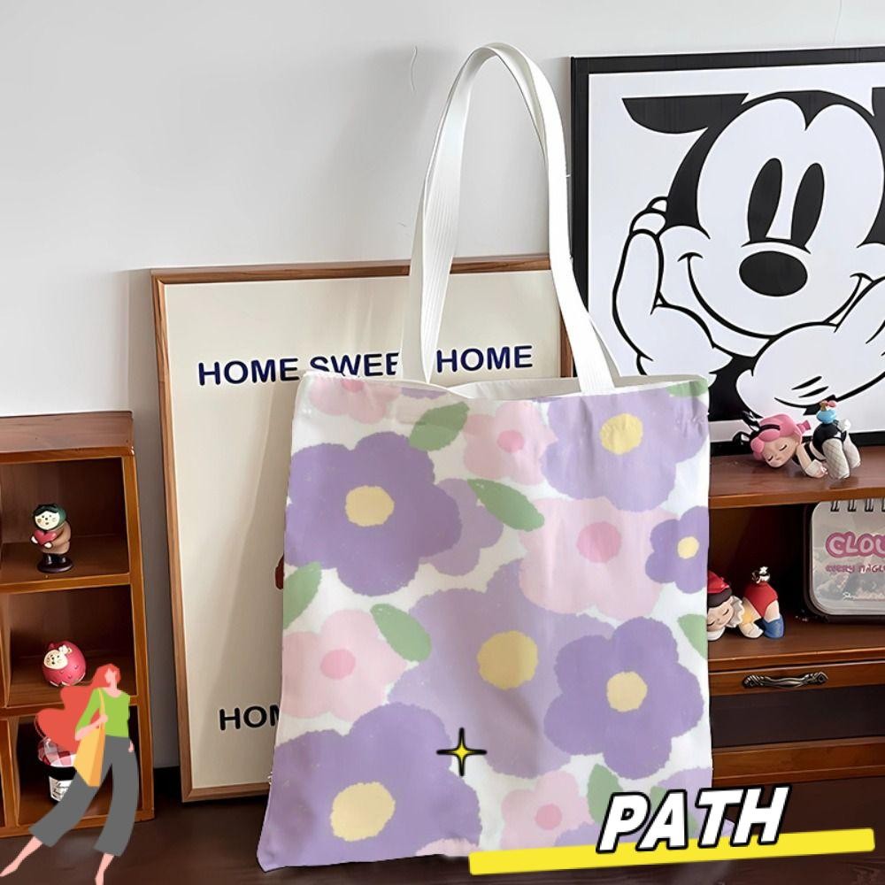 Path Shark Cat กระเป๋าผ้าใบ,ความจุขนาดใหญ่ดอกไม้ขนาดเล็กสดกระเป๋าถือ,สายสุนัข Messenger กระเป๋าผ้าใบกระเป๋าสะพายเรียบง่าย