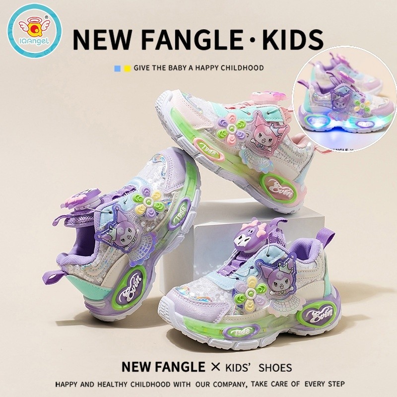 IQ Angel องเท้ากีฬาเด็กผู้หญิง ลายคุโรมิน่ารัก พื้นรองเท้ามีไฟ กันลื่นและระบายอากาศ