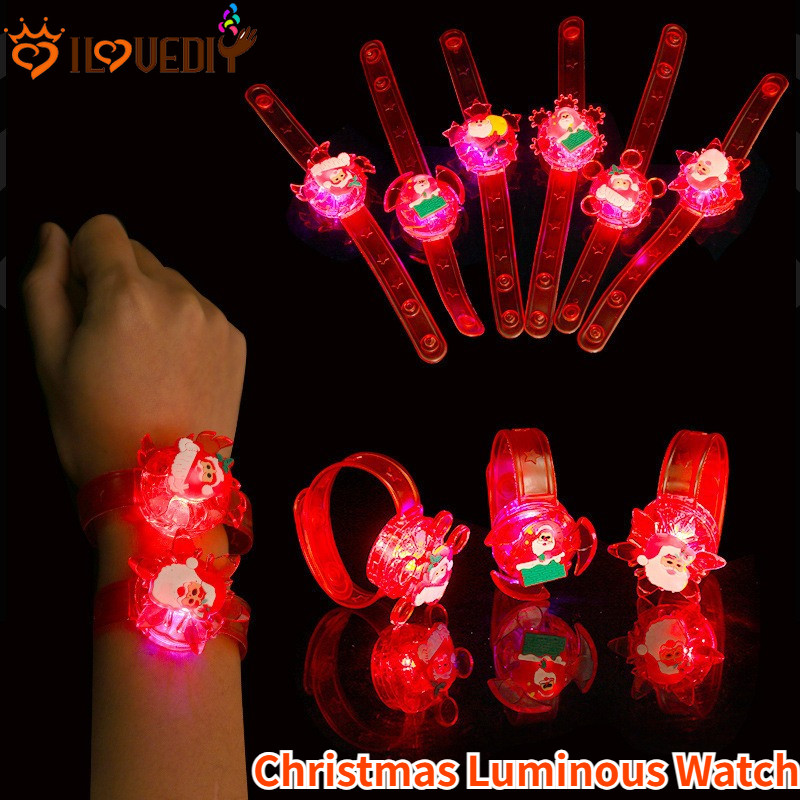 [3-5 วันมาถึง] [ ที่โดดเด่น ] นาฬิกาส่องสว่างคริสต์มาส - โคมไฟคริสต์มาส - สร้อยข้อมือมนุษย์หิมะ - สายรัดข้อมือซานตาคลอส - ของเล่นนาฬิกาไจโร - ของขวัญวันเกิดเด็ก - การ์ตูน น่ารัก - พร