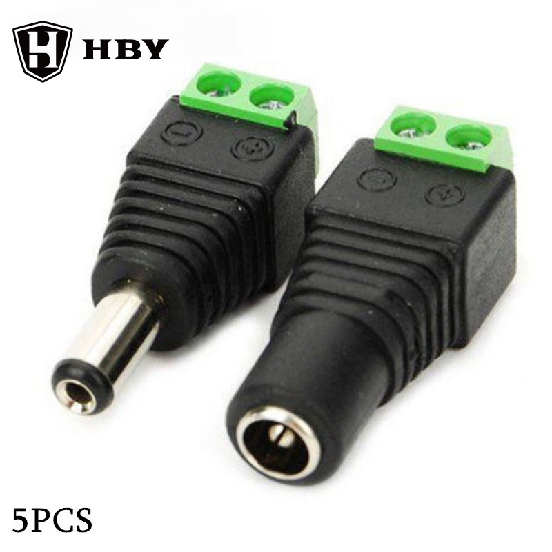 5pcs หญิง + 5 pcs ชาย DC Connector 2.1*5.5 มม.แจ็คอะแดปเตอร์ปลั๊กสายสําหรับ 3528/5050/5730 led strip light