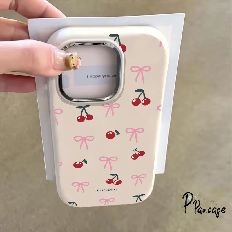 น่ารักเชอร์รี่โบว์เล็กหรูหราโลหะเลนส์กรณีเข้ากันได้ เคสไอโฟน 13 15 11 XR 14 12 Pro Max 8 7 14 15 Plus X XS Max SE 2020