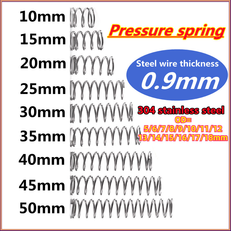 สปริงกด-สปริงดัน สปริงอัด สปริงดันทั่วไป แตนเลส 304 /Compression Spring d0.9mm * OD5-18mm สปริงกลับความดันที่แข็งแกร่ง สปริงบีบอัด ป้องกันความเมื่อยล้า (ZQ-XDT-TH-1)