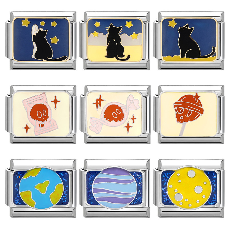 Starry Cat Planet อิตาเลี่ยน Charm Links สําหรับสร้อยข้อมือแฟชั่นเพื่อนครอบครัว DIY โมดูลสร้อยข้อมือ Charm อิตาเลี่ยน Links Fit 9 มม.สร้อยข้อมือสแตนเลสเครื่องประดับ DIY ทํา