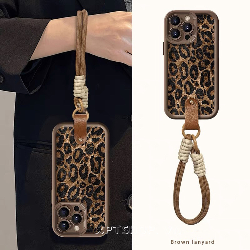 เสือดาวพิมพ์ Camellia สายรัดข้อมือ Lanyard เคสโทรศัพท์สําหรับ iPhone 16ProMax 16Pro 16Plus 15ProMax 14 13 12ProMax 11 Full Coverage กันกระแทกป้องกันปลอกอ่อน