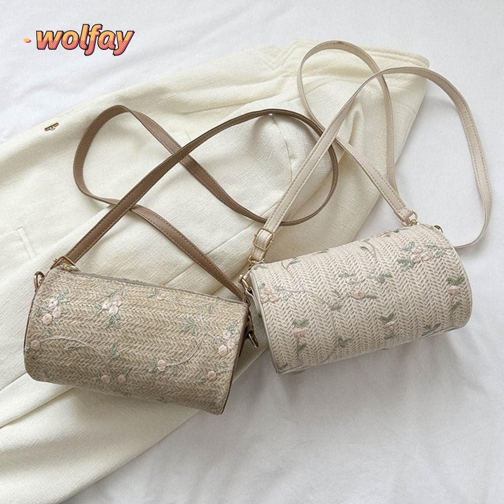 Wolfay Messenger Bag, กระเป๋าสะพายถักเปียแฮนด์เมดโบฮีเมียน, กระเป๋าผ้าหญ้าหวายน่ารักสําหรับวันหยุด
