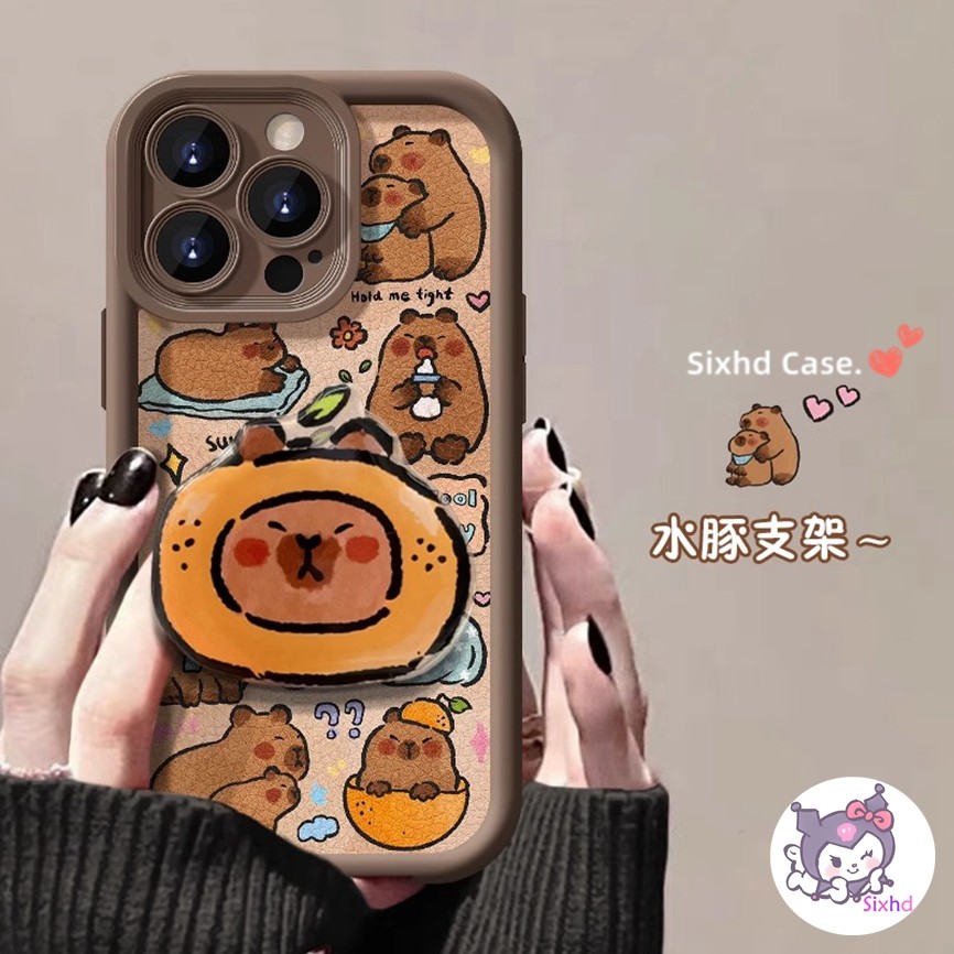 สําหรับsamsung S24 Ultra S24Plus S23FE Samsung S21FE S23Plus S23 S22 S21 Ultra S21 Plus A73 A72 A52 A52S A25 5G Matteการ์ตูนน่ารักCapibalaเคสโทรศัพท์พร้อมวงเล็บนุ่ม