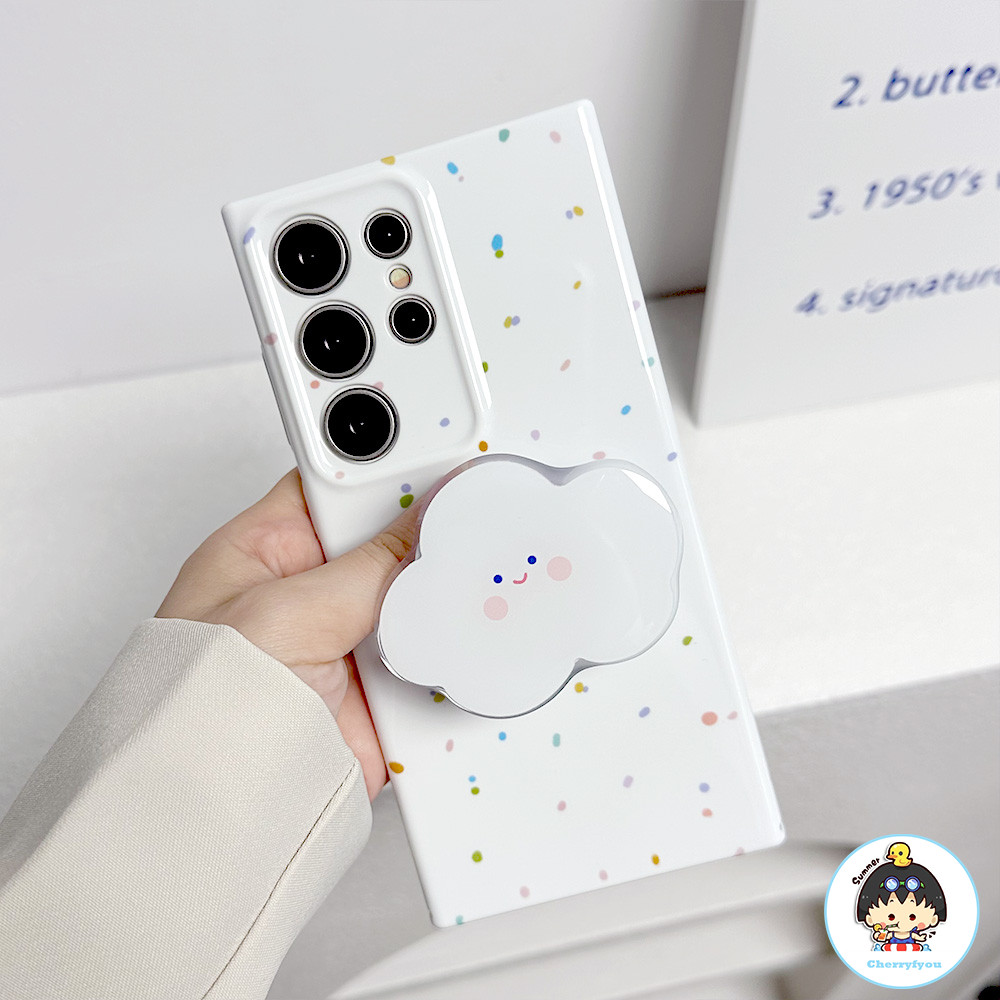 Ins สีสัน Polka Dot Cloud Stand Holder เคสโทรศัพท์สําหรับ Samsung S25 S24 S23 S22 Ultra Plus A14 A54 A12 A13-4G A21S A23-5G A53-5G กันกระแทก Soft TPU ฝาหลัง