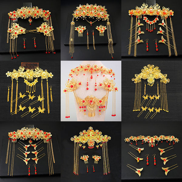 เครื่องแต่งกายเจ้าสาว Xiuhe Headdress Hanfu สไตล์จีนพู่ Phoenix Crown Xia Huang ขั้นตอนสั่น Xiuhe เสื้อผ้าขนมปังปิ้งเสื้อผ้าอุปกรณ์จัดงานแต่งงาน