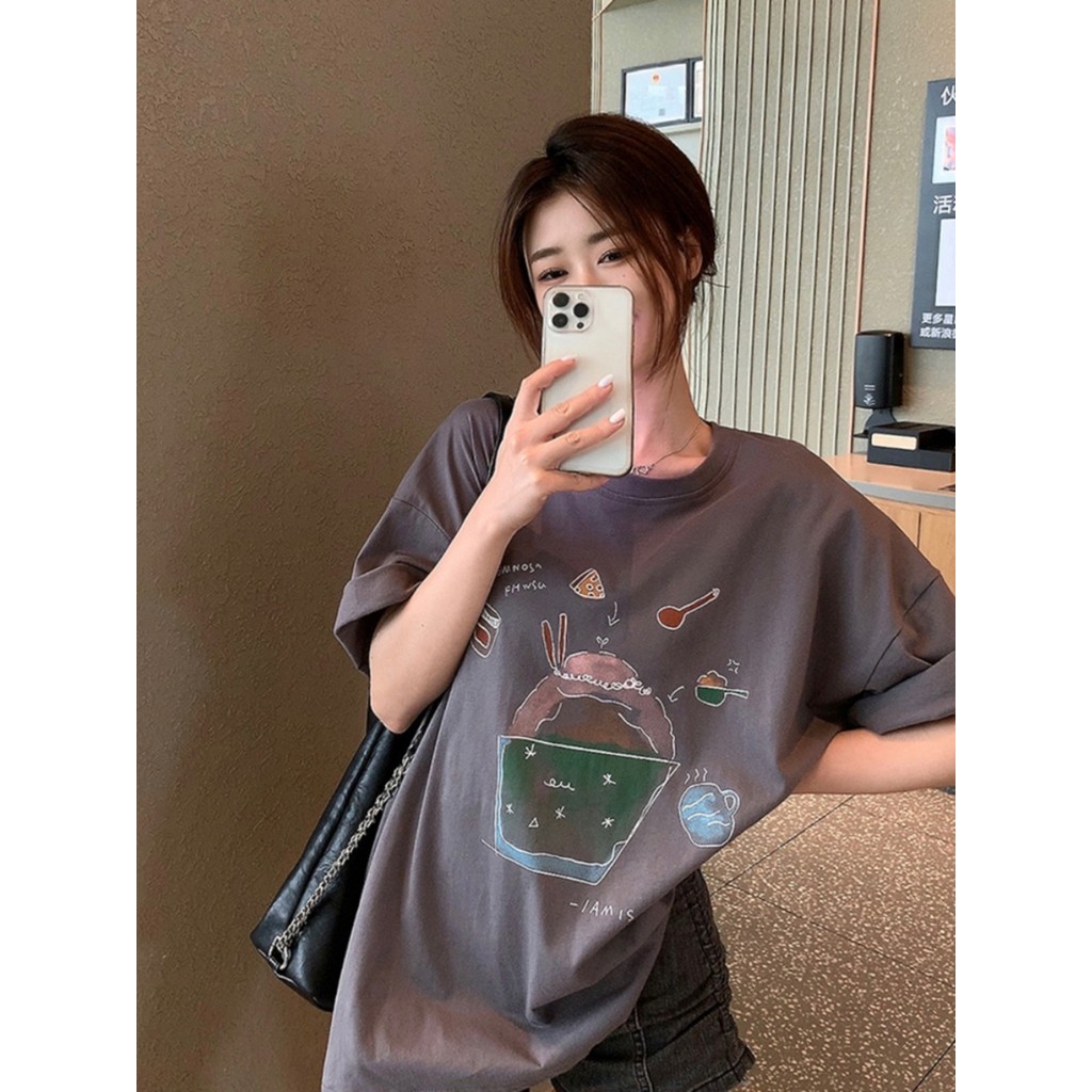 COD (กรุงเทพจัดส่งสินค้า)BOOM Shop เสื้อยืดแขนสั้น ผ้าฝ้าย พิมพ์ลาย ทรงหลวม แฟชั่นฤดูร้อน สําหรับผู้หญิง #53685