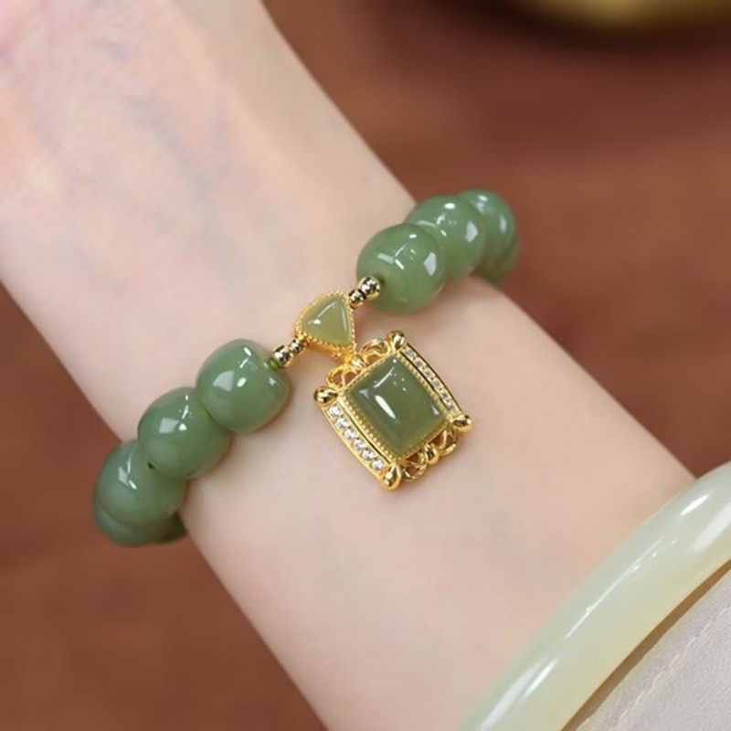 สร้อยข้อมือหยกแฟชั่นย้อนยุคสร้อยข้อมือลูกปัดโชคดี อิน สร้อยข้อมือสําหรับผู้หญิงสาวเครื่องประดับ