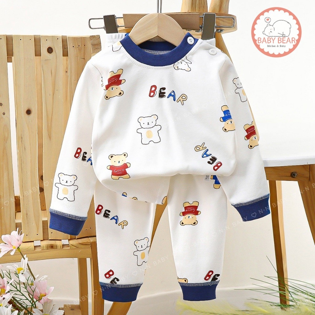 ใหม่ ชุดนอนแขนยาว ขายาว เสื้อผ้าเด็ก ชุดนอนกันหนาว ผ้าcotton Size73-110 cm